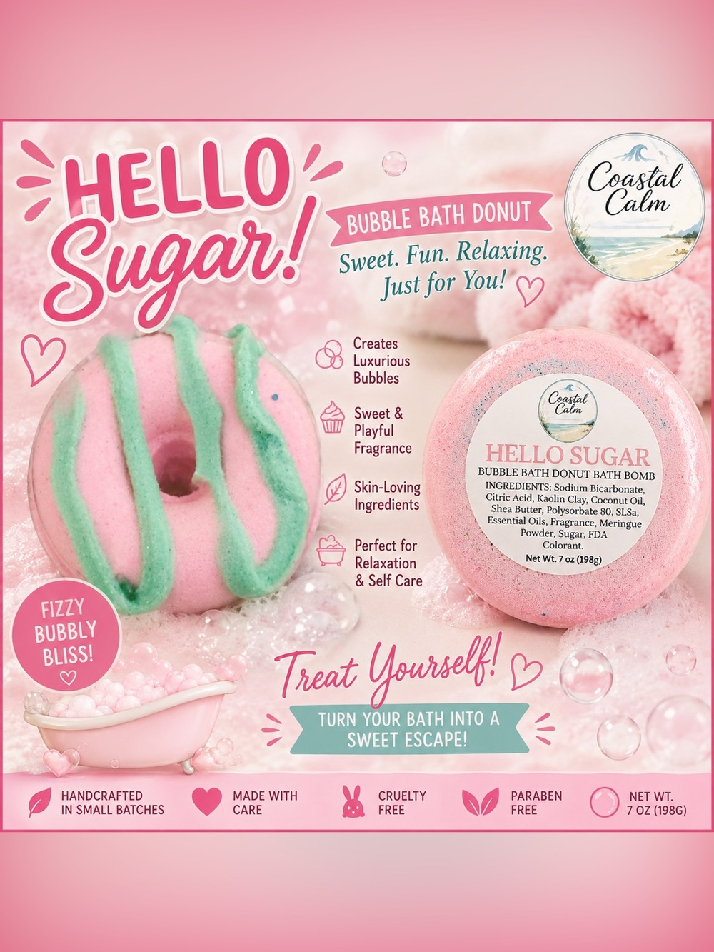 🍩 HELLO SUGAR — Bubble Bath Donut Bath Bomb